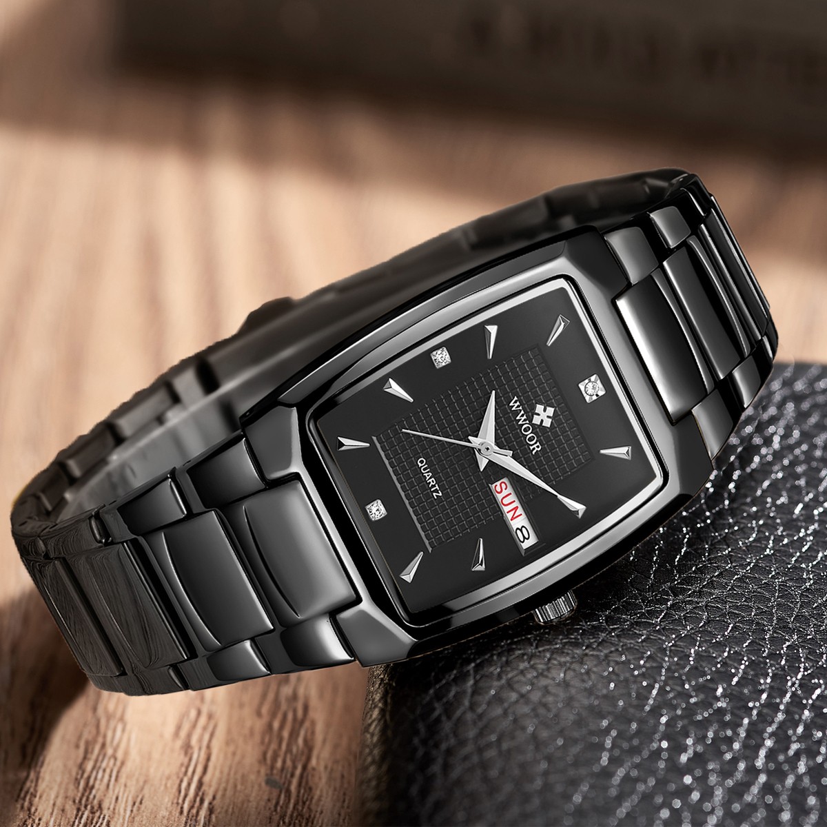 WWOOR 2024 Men’s Square Watch – Luxury Gold Stainless Steel Quartz Wristwatch