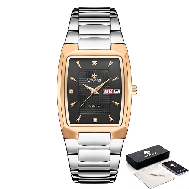 WWOOR 2024 Men’s Square Watch – Luxury Gold Stainless Steel Quartz Wristwatch