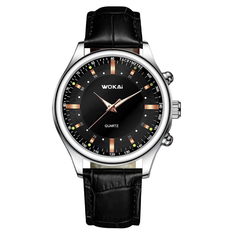 Business Men’s Watch – Faux Three-Eye Roman Numeral Dial with Leather Strap