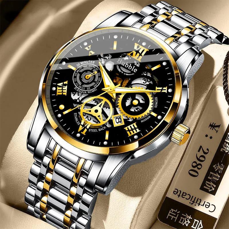 UTHAI Men's Luxury Quartz Watch – Versatile Waterproof Roman Hollow Dial