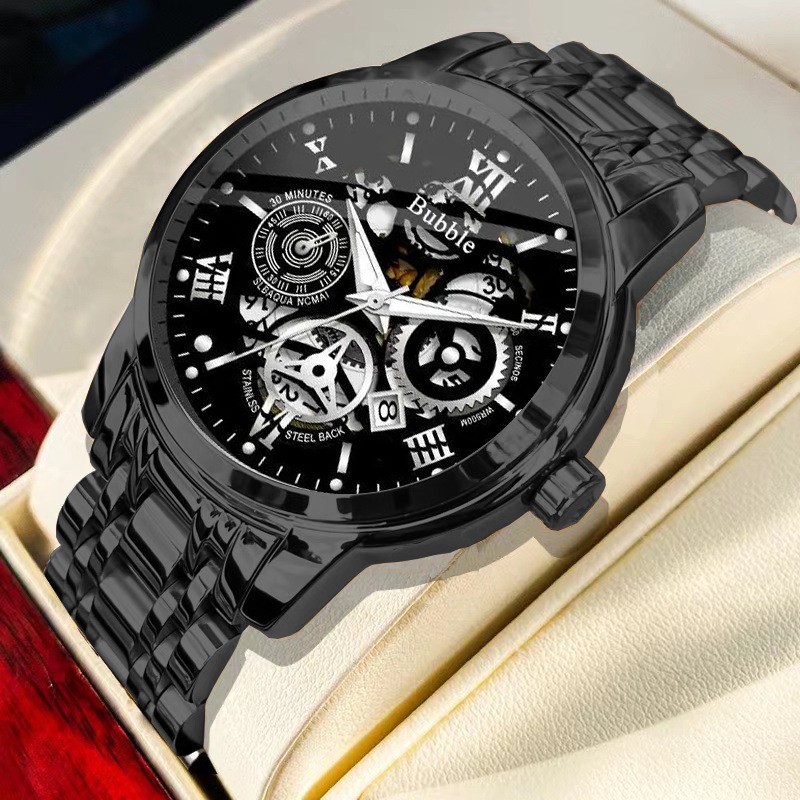 UTHAI Men's Luxury Quartz Watch – Versatile Waterproof Roman Hollow Dial