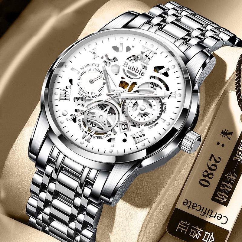 UTHAI Men's Luxury Quartz Watch – Versatile Waterproof Roman Hollow Dial