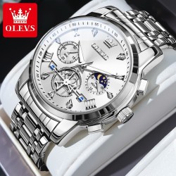 OLEVS Men’s Classic Multifunction Quartz Watch – Flywheel Chronograph with Moon Phase & 24-Hour Display