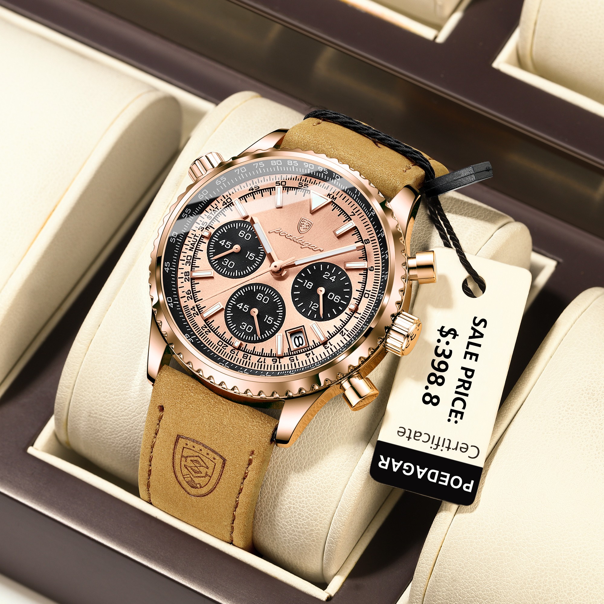 POEDAGAR Luxury Men’s Quartz Watch – Waterproof Luminous Chronograph with Date & Leather Strap