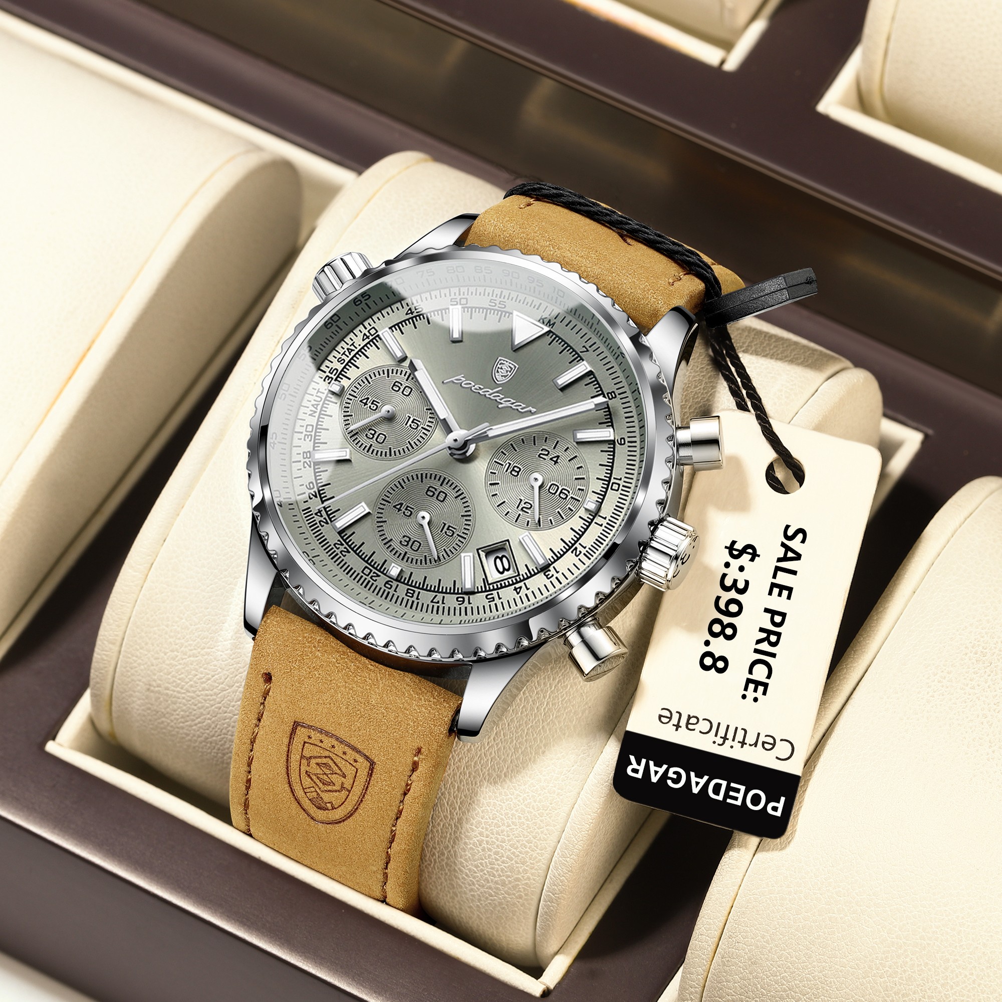 POEDAGAR Luxury Men’s Quartz Watch – Waterproof Luminous Chronograph with Date & Leather Strap