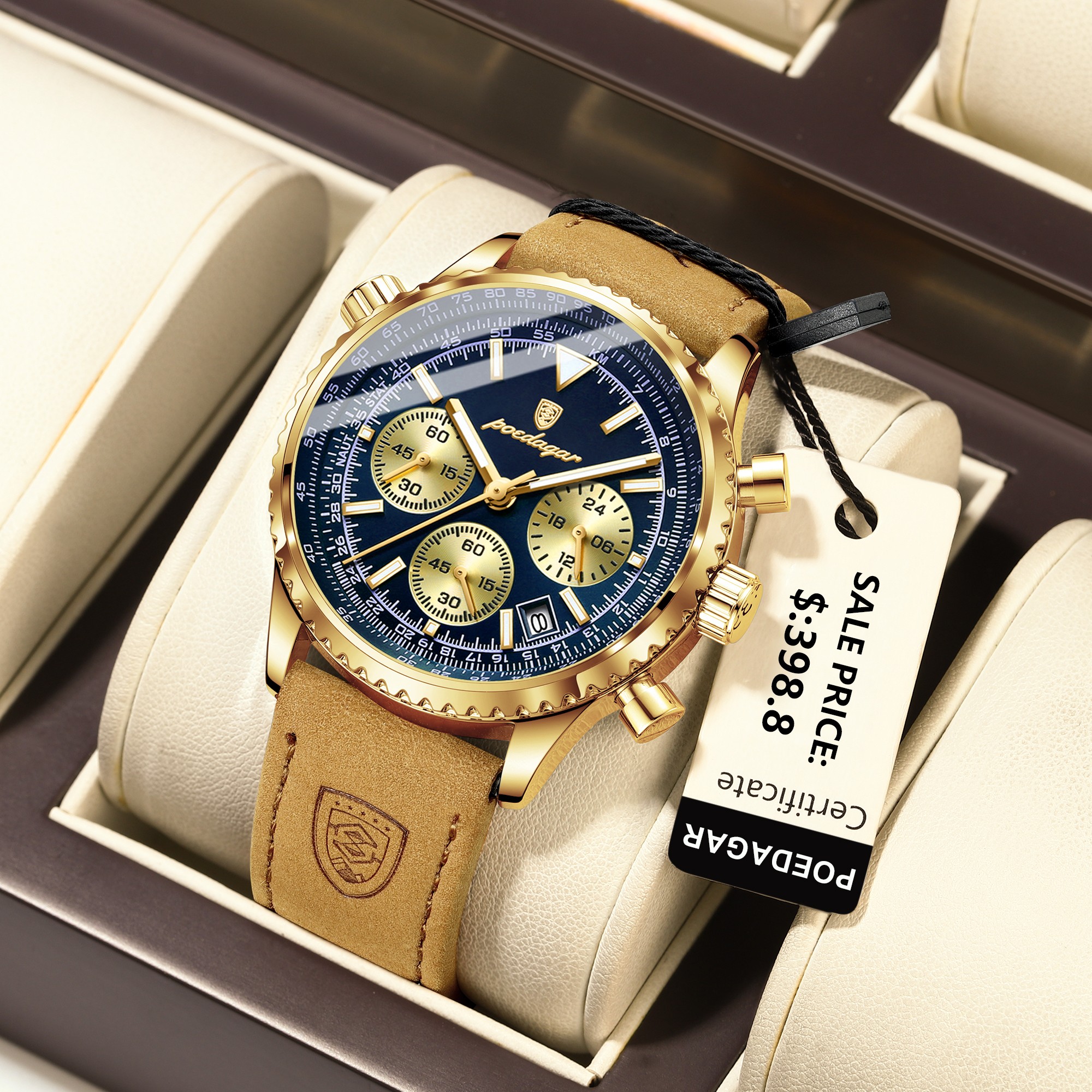 POEDAGAR Luxury Men’s Quartz Watch – Waterproof Luminous Chronograph with Date & Leather Strap