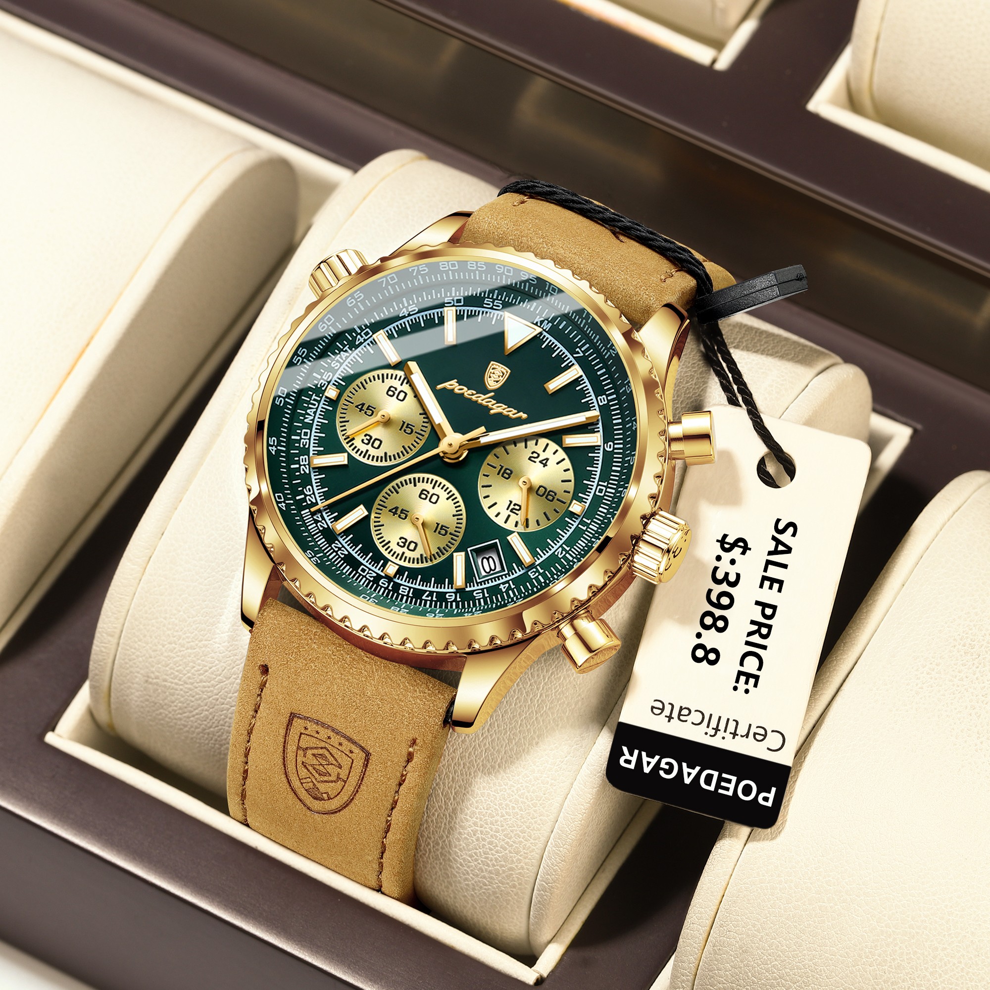 POEDAGAR Luxury Men’s Quartz Watch – Waterproof Luminous Chronograph with Date & Leather Strap