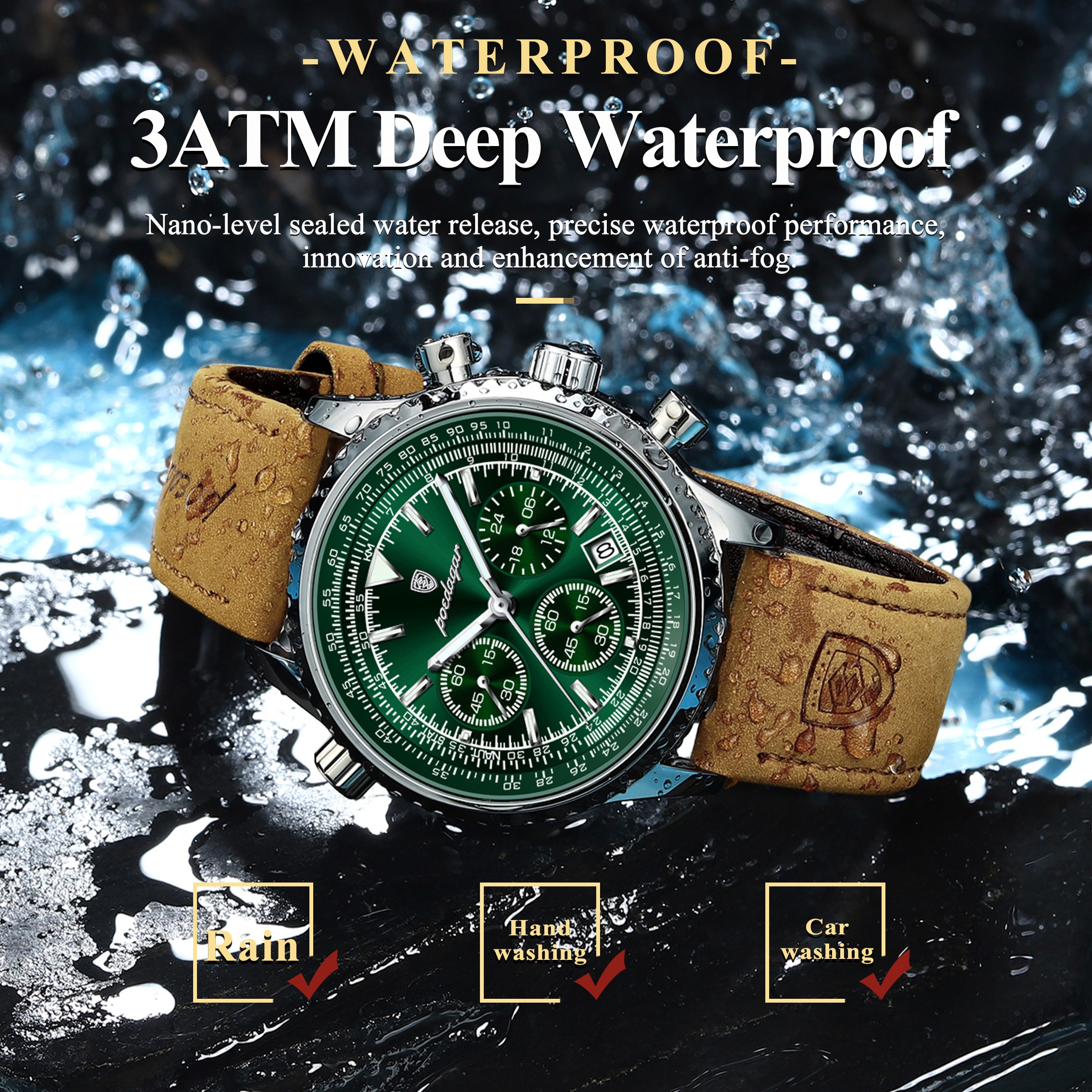 POEDAGAR Luxury Men’s Quartz Watch – Waterproof Luminous Chronograph with Date & Leather Strap