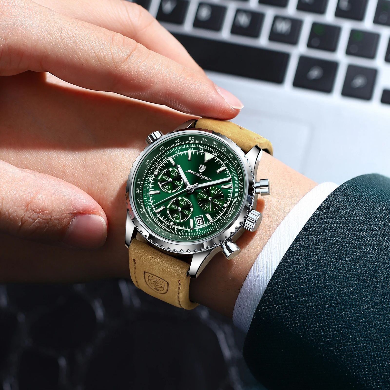 POEDAGAR Luxury Men’s Quartz Watch – Waterproof Luminous Chronograph with Date & Leather Strap