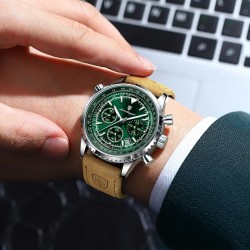 POEDAGAR Luxury Men’s Quartz Watch – Waterproof Luminous Chronograph with Date & Leather Strap