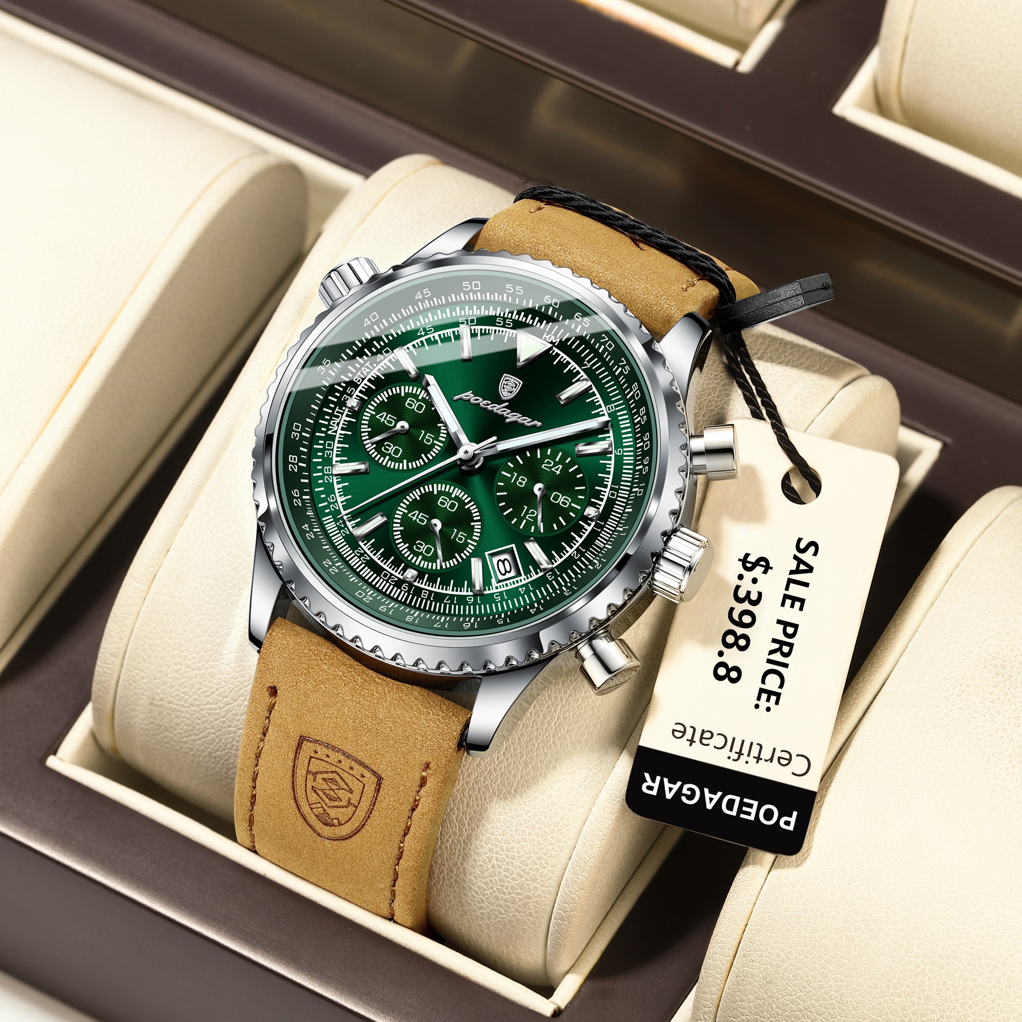 POEDAGAR Luxury Men’s Quartz Watch – Waterproof Luminous Chronograph with Date & Leather Strap
