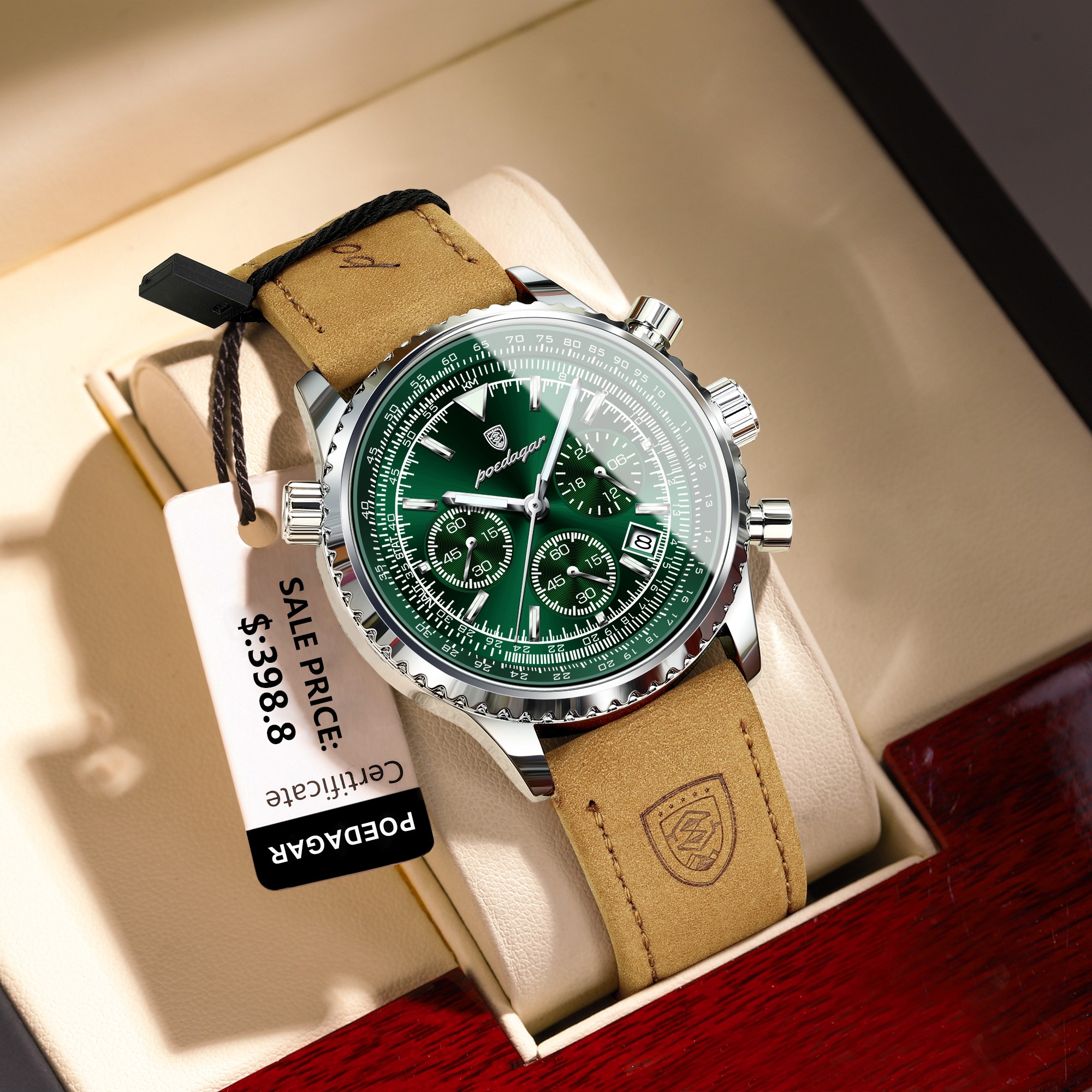 POEDAGAR Luxury Men’s Quartz Watch – Waterproof Luminous Chronograph with Date & Leather Strap