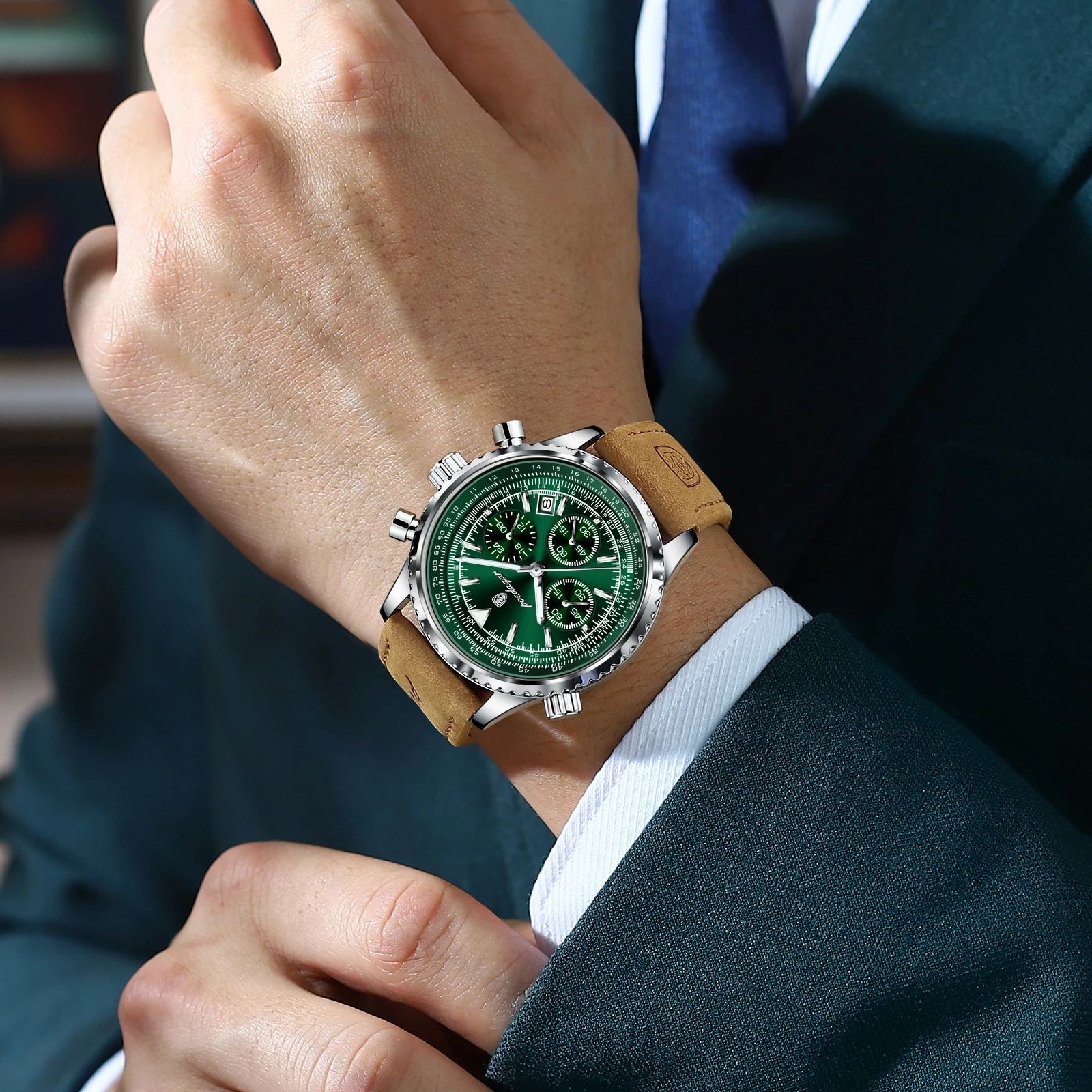 POEDAGAR Luxury Men’s Quartz Watch – Waterproof Luminous Chronograph with Date & Leather Strap