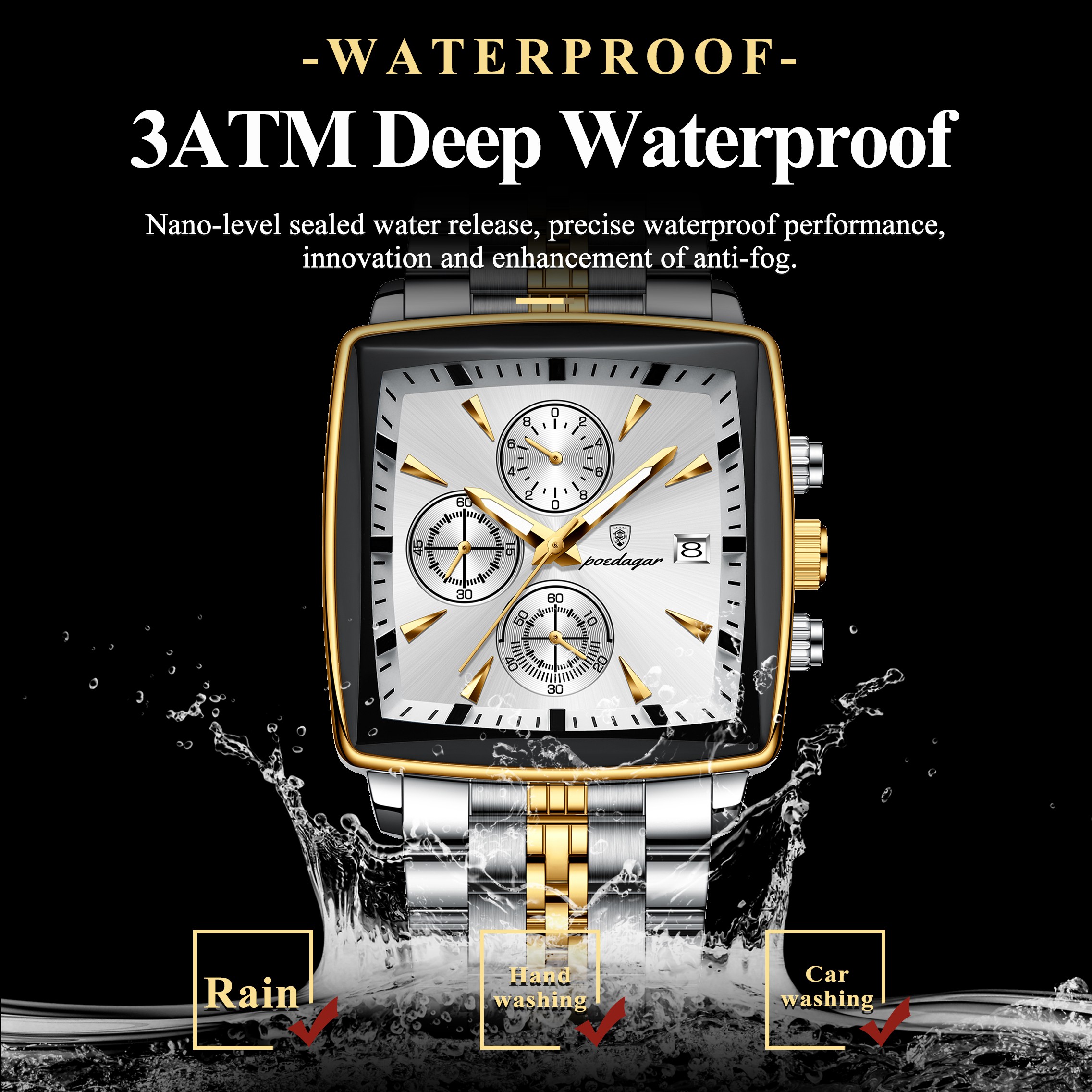 POEDAGAR Luxury Square Men’s Sports Watch