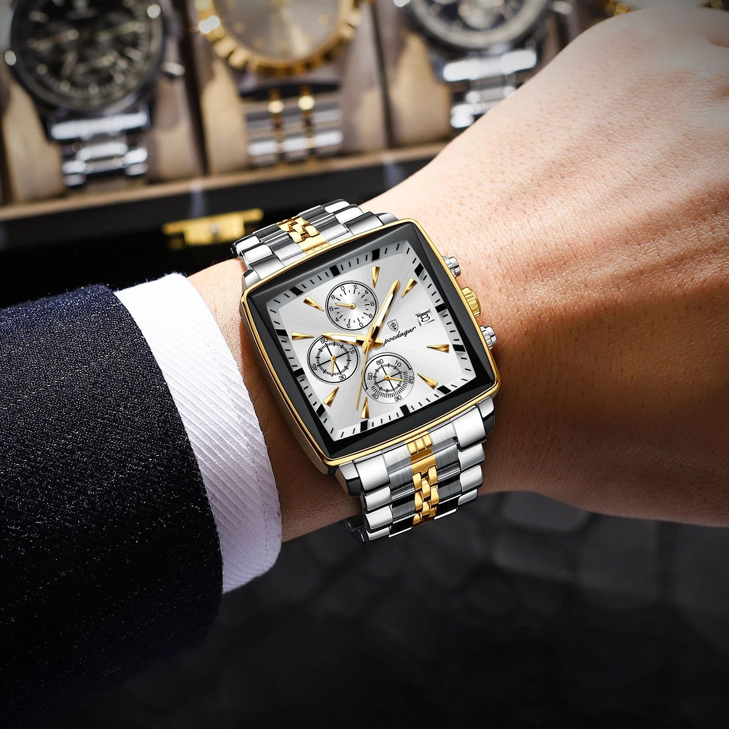 POEDAGAR Luxury Square Men’s Sports Watch