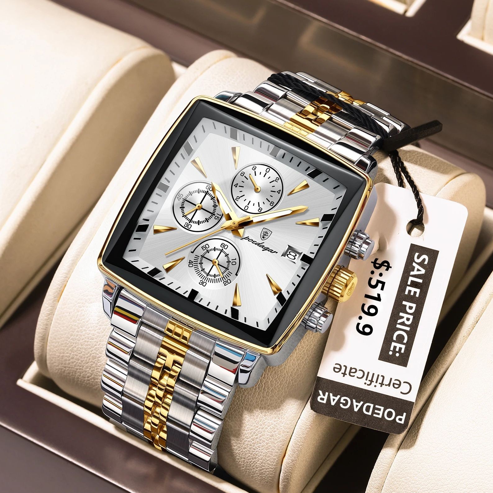 POEDAGAR Luxury Square Men’s Sports Watch