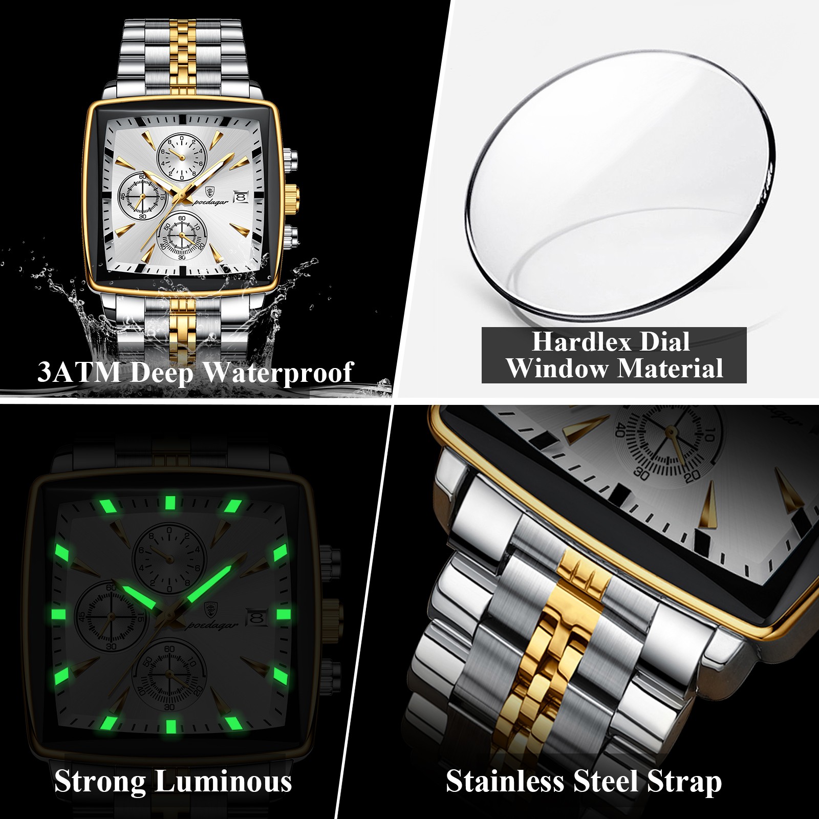 POEDAGAR Luxury Square Men’s Sports Watch