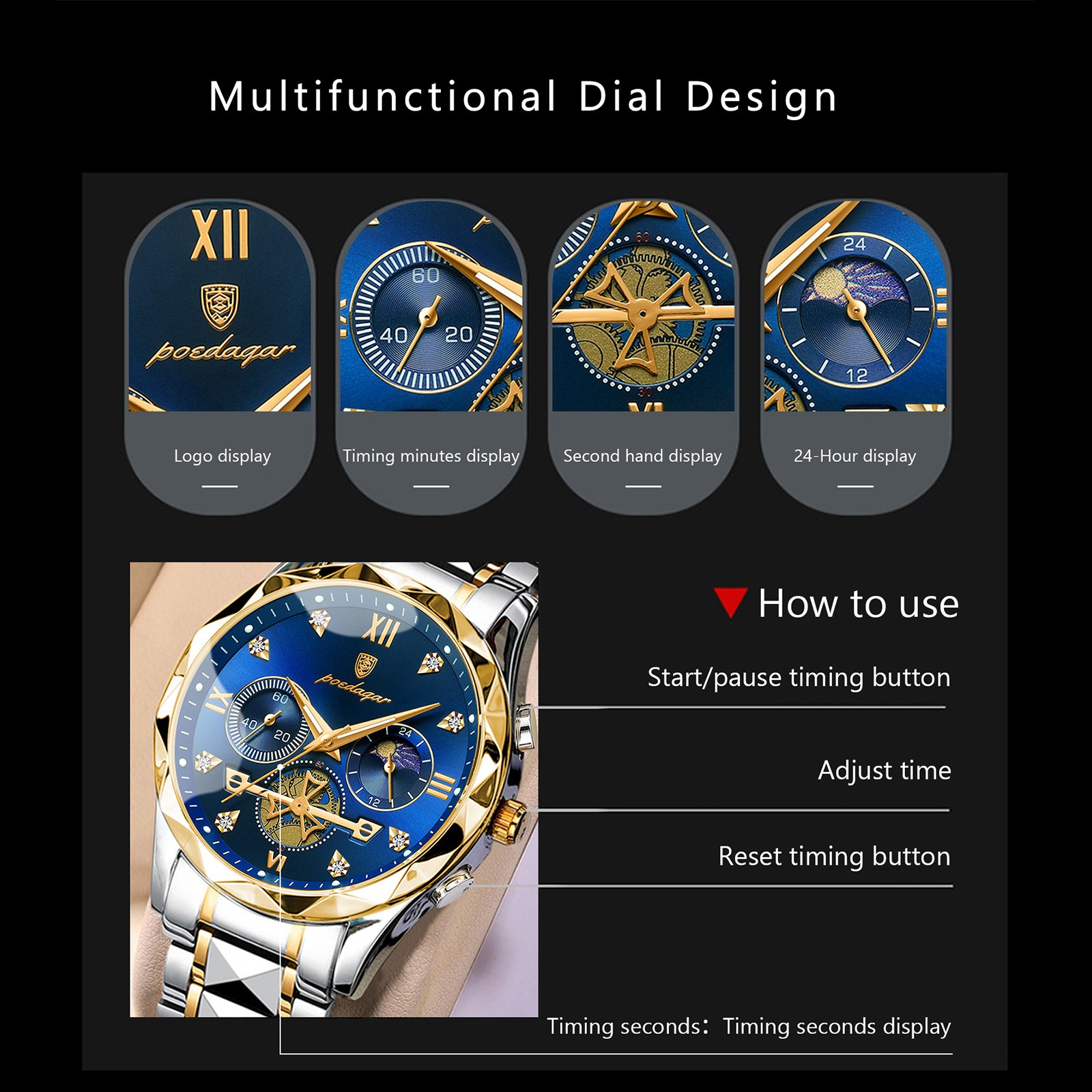 POEDAGAR Luxury Men’s Quartz Chronograph Watch