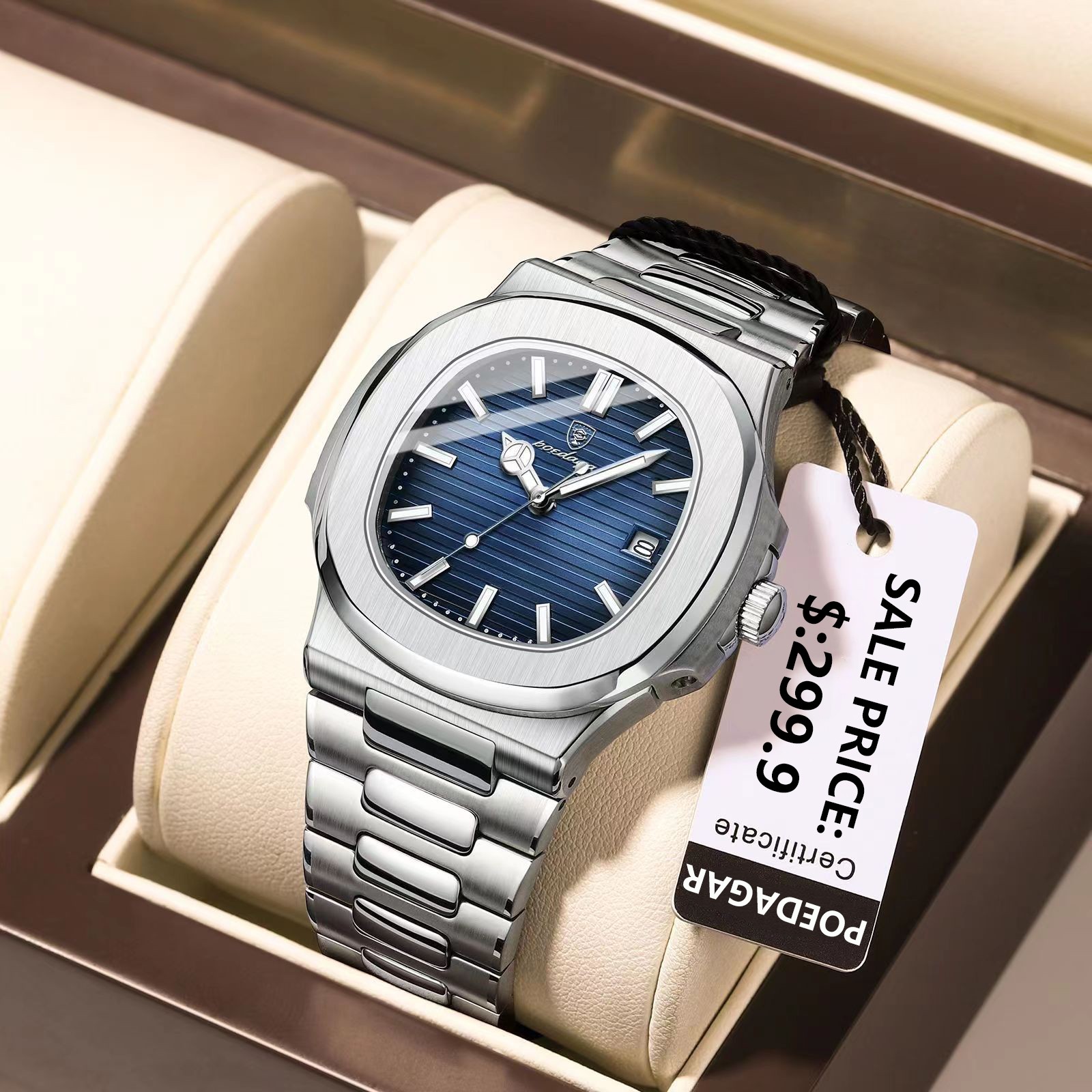 POEDAGAR 2023 Luxury Men’s Square Quartz Watch