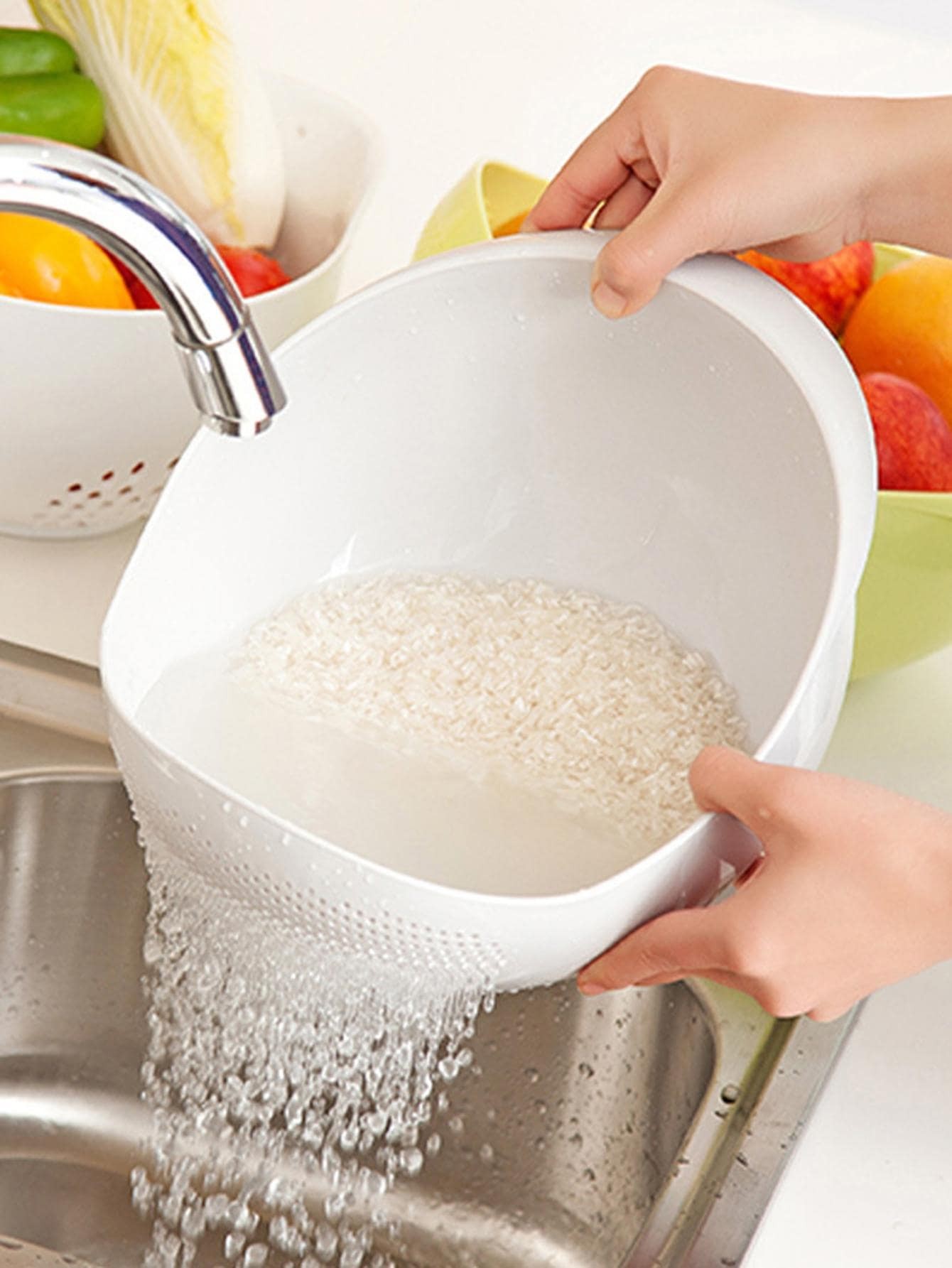 Silicone Colander Drain Basket – Rice Bowl, Fruit Washing Basket