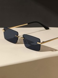 Unisex Metal Square Frame Rimless Sunglasses