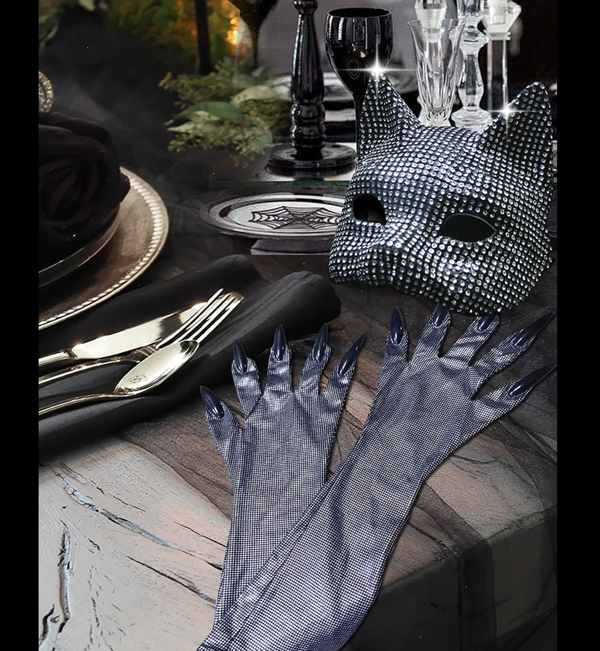 Halloween Diamond Cat Mask Gloves Suit Diamond Sexy Cat Girl Dance