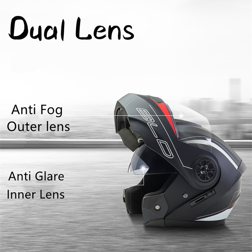 BLD Personalized Full Face Motorcycle Helmet – Dual Lens Flip-Up Helmet