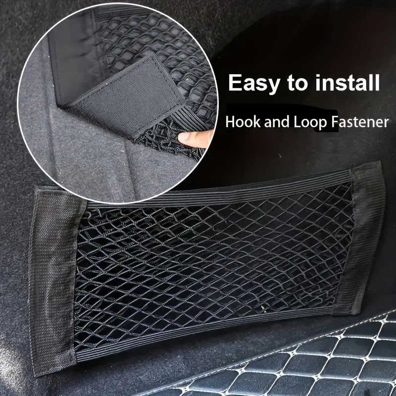 Universal Double Mesh Car Storage Bag – Trunk Storage Net & Fire Extinguisher Fixed Holder