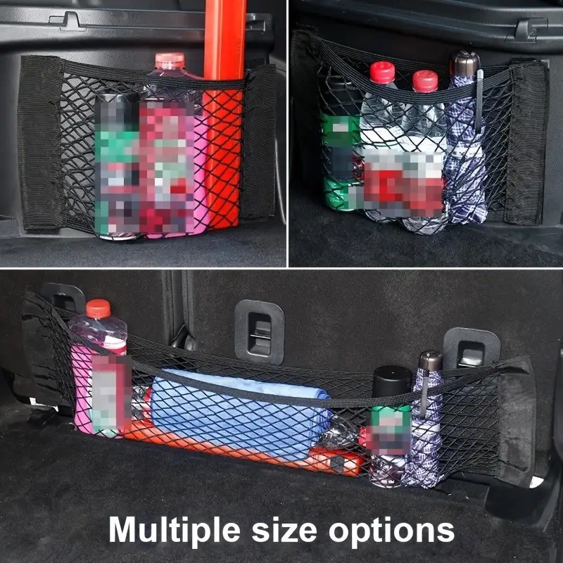 Universal Double Mesh Car Storage Bag – Trunk Storage Net & Fire Extinguisher Fixed Holder