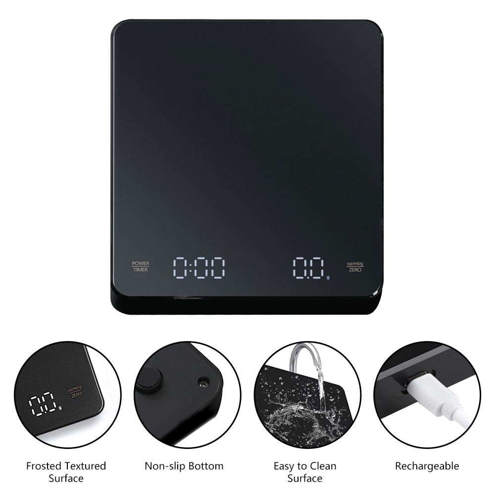 Digital Coffee Scale with Timer – LED Display, USB Rechargeable