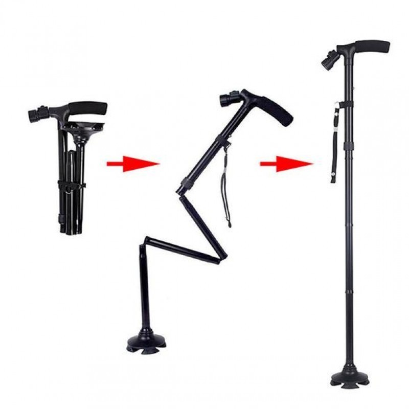 Telescopic Walking Stick Cane Hiking Rubber Tips 6 Grade Alpenstock for Elderly Aluminium Body Climbing Equipment