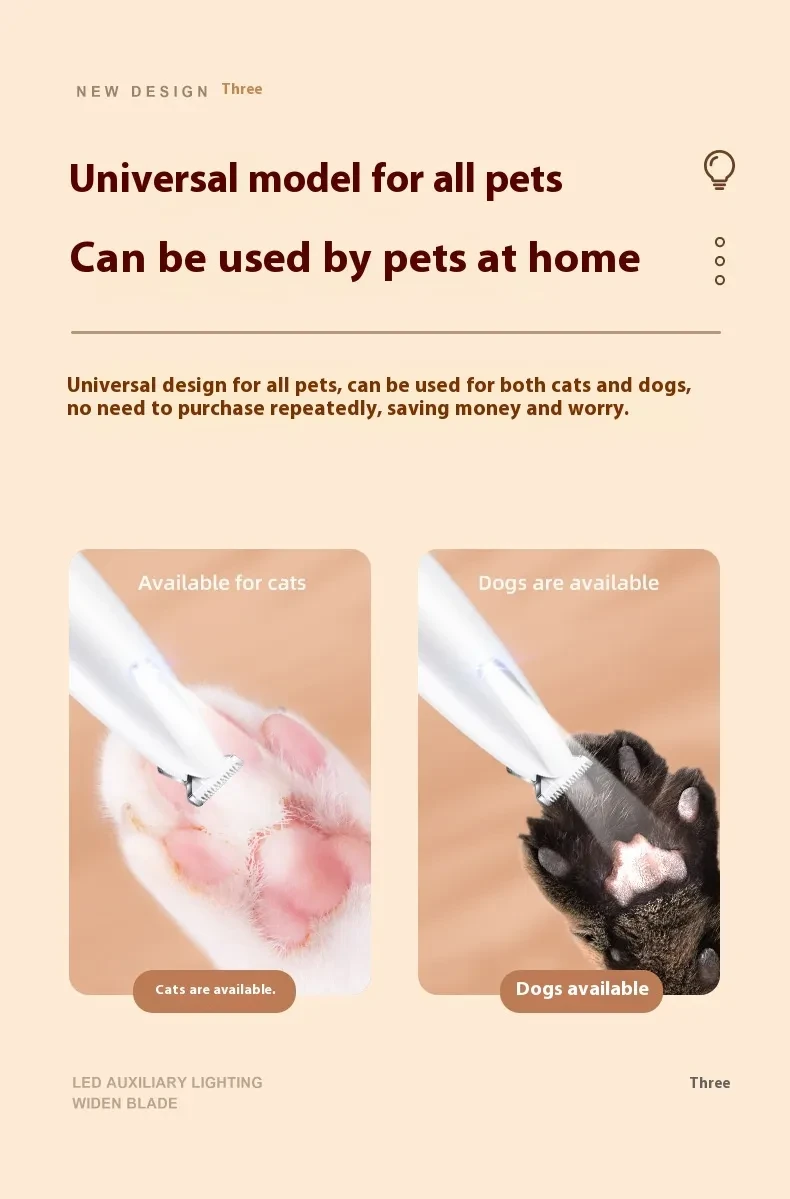 Pets Dog Paw Trimmer With LED Light Fully Waterproof Pet Hair Trimmer With LED Display Dog Clippers For Grooming Widen Blade