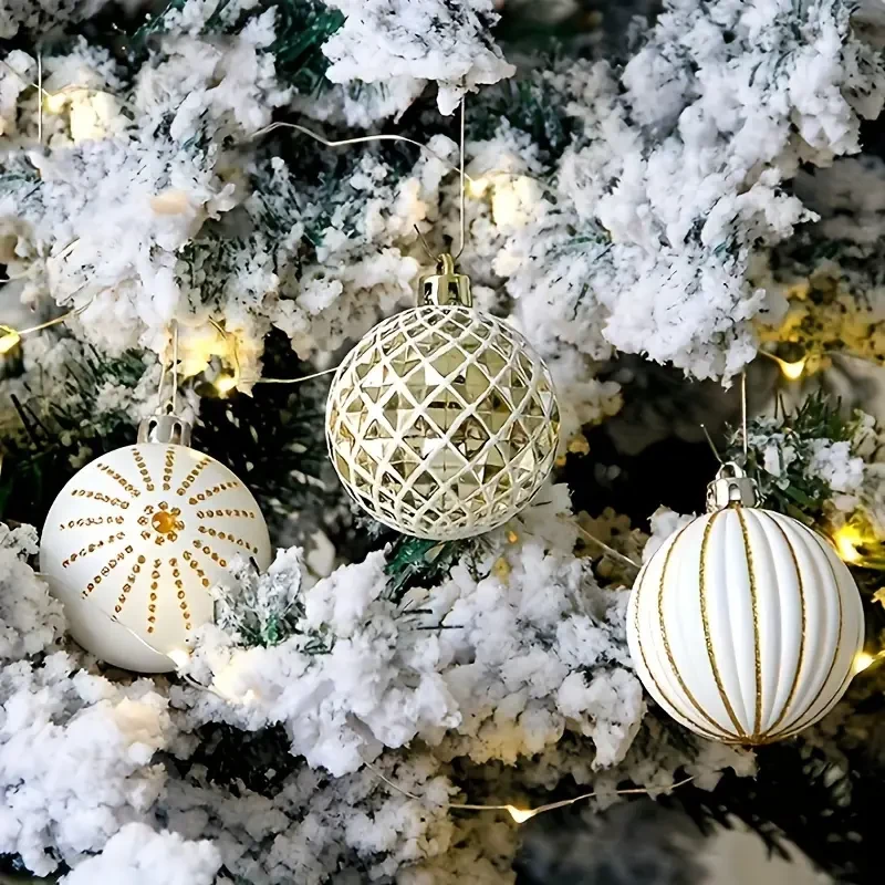 30-Pack Golden & White Shatterproof Christmas Decorations, 6.02cm Hand-Painted Festive Tree Ornaments & Wedding Decorations - Multi-Color Caps, Plastic, No Electricity, Featherless, for Christmas & New Year'S Day