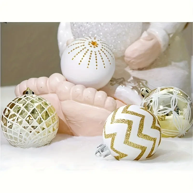 30-Pack Golden & White Shatterproof Christmas Decorations, 6.02cm Hand-Painted Festive Tree Ornaments & Wedding Decorations - Multi-Color Caps, Plastic, No Electricity, Featherless, for Christmas & New Year'S Day