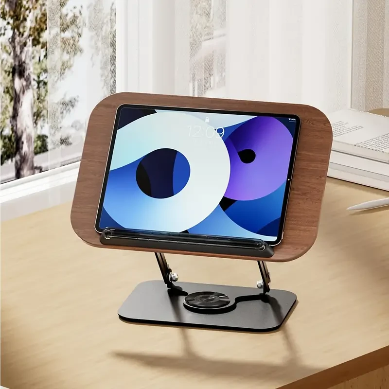 Adjustable Book Stand: 360° Rotating Base, Height & Angle Adjustable, Foldable & Portable