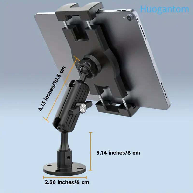Huogantom Aluminum Alloy Tablet Mount with Heavy-Duty Drill Base, 360° Adjustable Holder for 11.94-32.77 cm Tablets and Phones