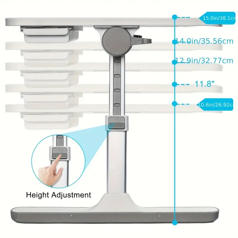 Portable Adjustable Lap Desk Bed Tray Table with USB, Light, Fan & Drawer
