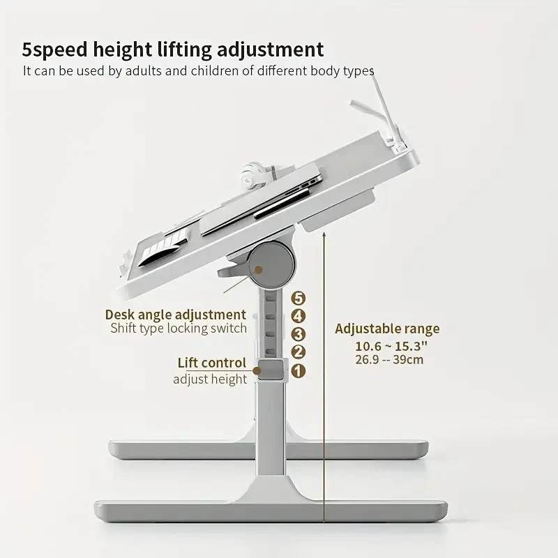 Portable Adjustable Lap Desk Bed Tray Table with USB, Light, Fan & Drawer