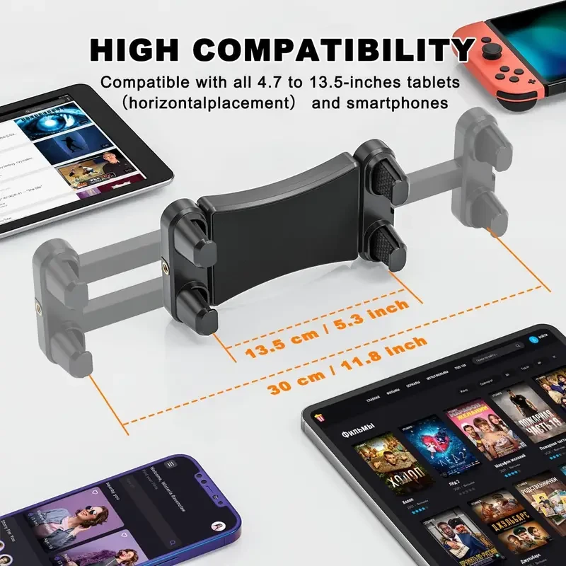 Aluminum Alloy Tablet Wall Mount Stand with 360° Rotating Adjustable Arm, Sturdy Metal Base, Clip Holder, Compatible with 11.94-34.29 cm Tablets & Smartphones