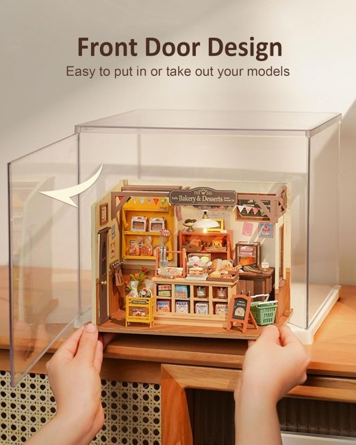 ROBOTIME DG Series Dust Proof Dust Cover For Miniature House Building Sets, Stackable Acrylic Display Case With Door Dustproof Prevention DF03L