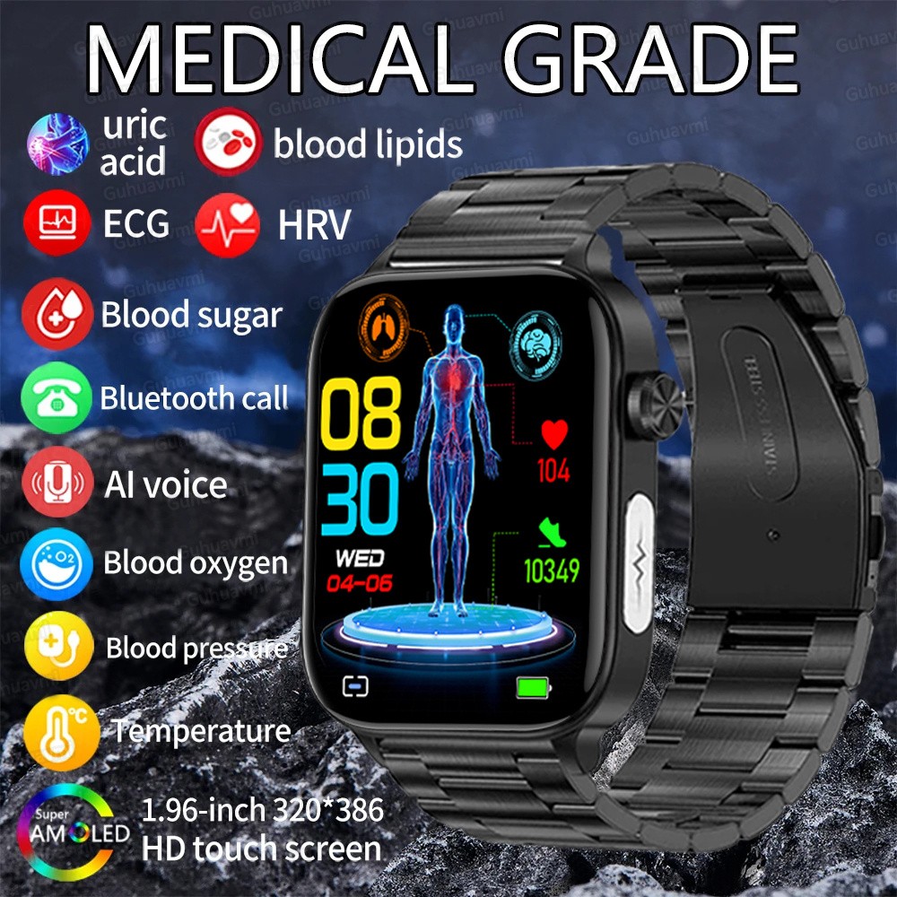 2024 AI Medical Diagnosis Smart Watch – Blood Lipids, Uric Acid, Blood Glucose Monitoring with ECG+PPG, Bluetooth Calls, and Health Tracking