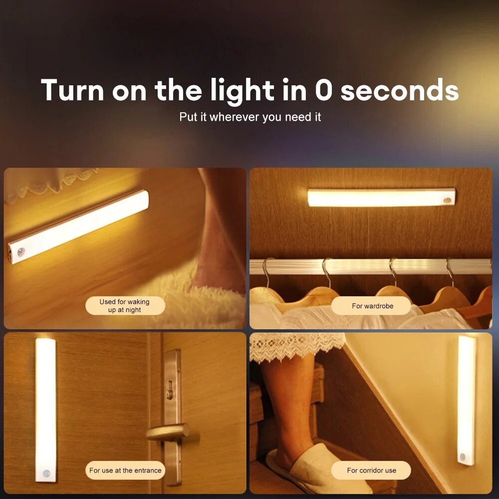 LED Motion Sensor Bar Light – Type-C Rechargeable, Dimmable Night Light with Motion Detection