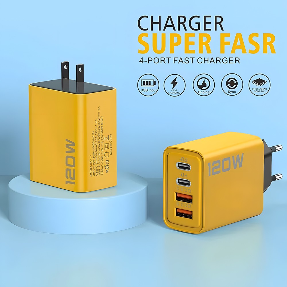 4-Port USB-C PD Quick Charger – Fast Charging Adapter with Quick Charge 3.0 for iPhone, Samsung, Xiaomi, Huawei