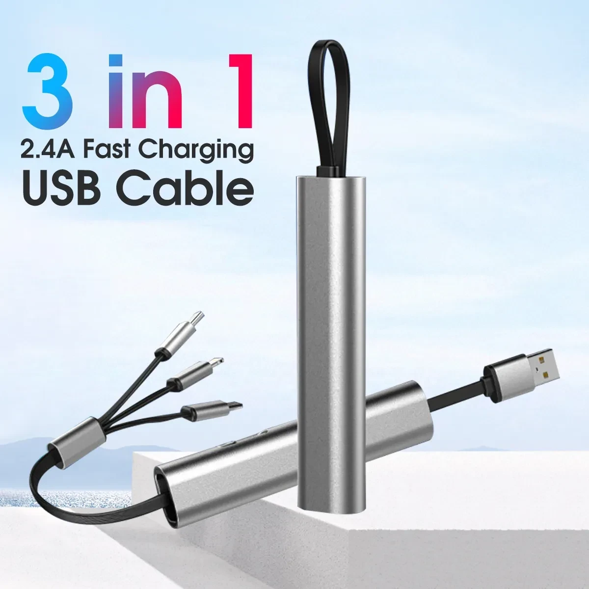 3-in-1 66W Fast Charging Cable – USB Type-C, Micro USB, and Lightning for iPhone, Samsung, Xiaomi