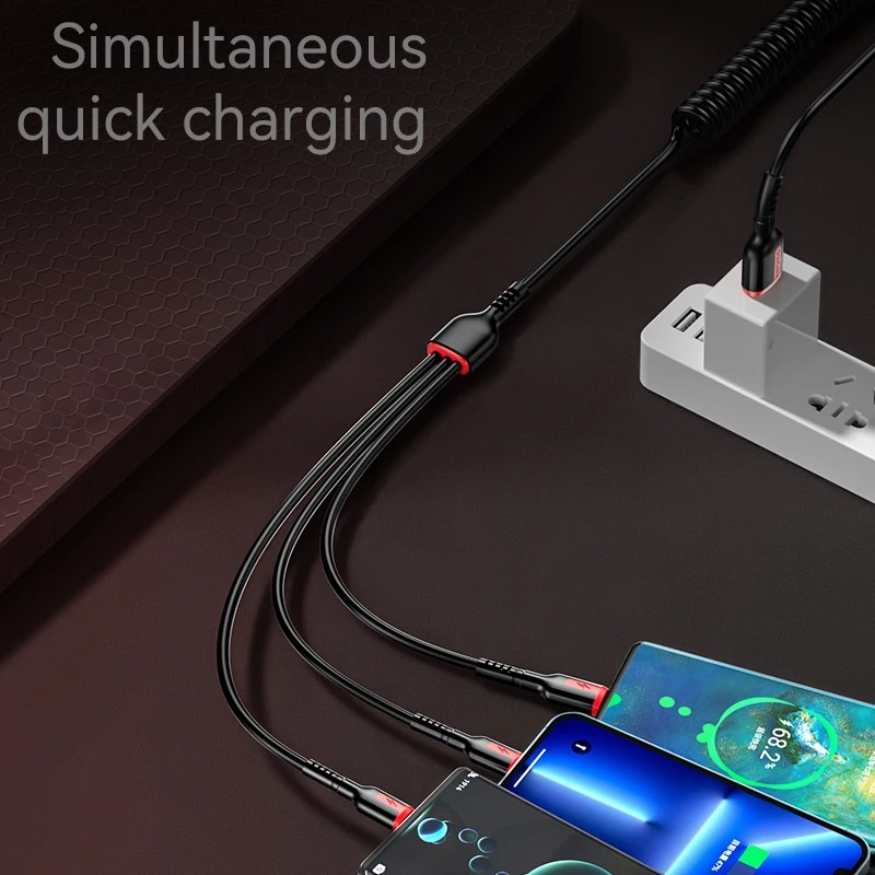 3-in-1 66W Fast Charging Cable – USB Type-C, Micro USB, and Lightning for iPhone, Samsung, Xiaomi