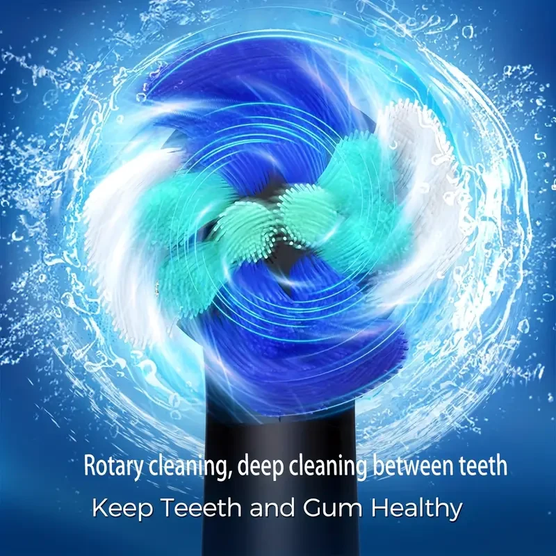 Rechargeable Electric Toothbrush with 4 Replaceable Heads, 5 Modes, Round Head, 360° Rotation