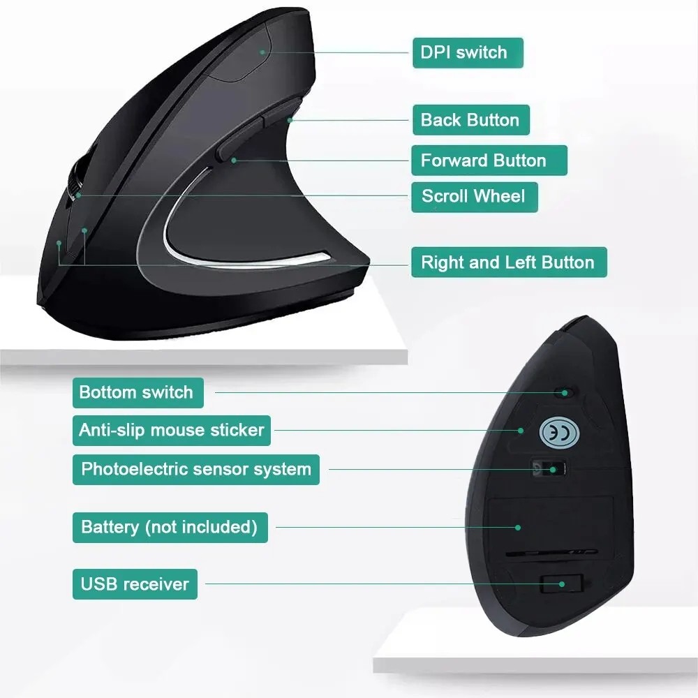 Ergonomic Vertical Wireless Mouse – 2.4GHz Optical Mouse