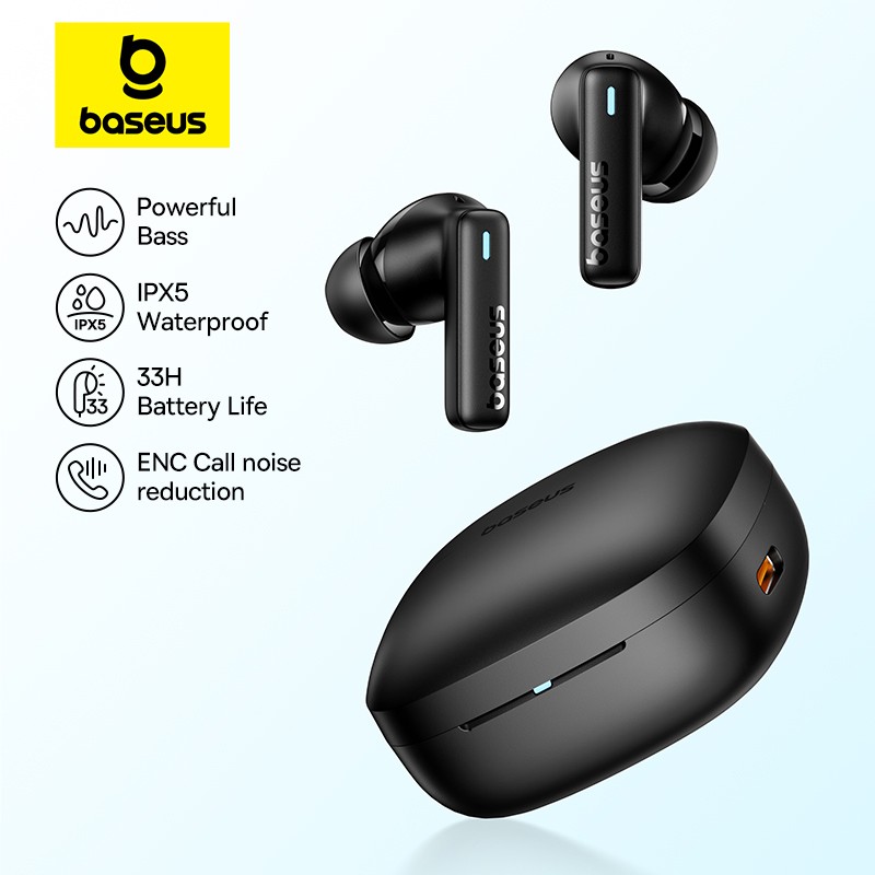 Baseus Bowie E19 Wireless Earphones – Bluetooth 5.3, Big Bass, 12mm Drivers, IPX5 Waterproof with 33H Battery Life