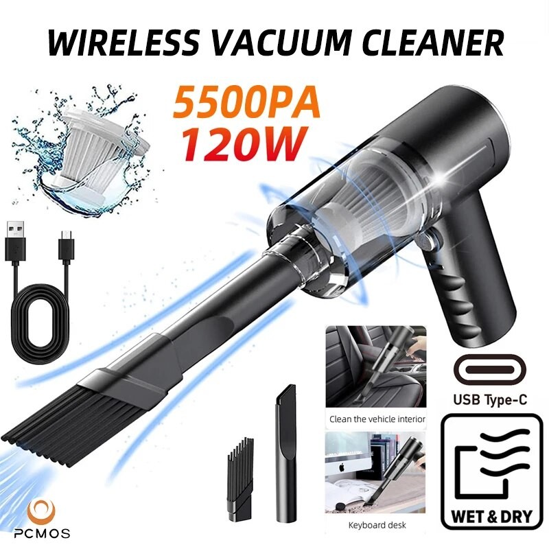 PCMOS Wireless Vacuum Cleaner – 120W Dual Use for Home and Car