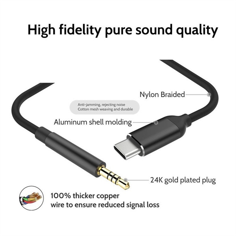 USB Type-C to 3.5mm Aux Audio Adapter – Headphone Jack Cable for Samsung